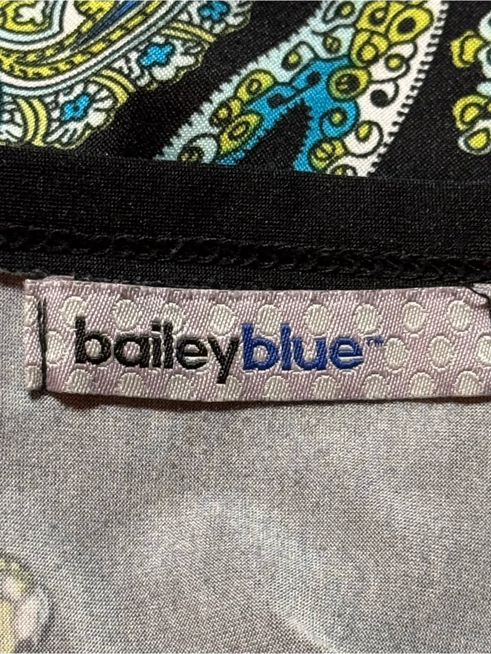 Bailey Blue Paisley V-Neck Dress Empire Waist Women's Size M Black Blue Green - Picture 6 of 13